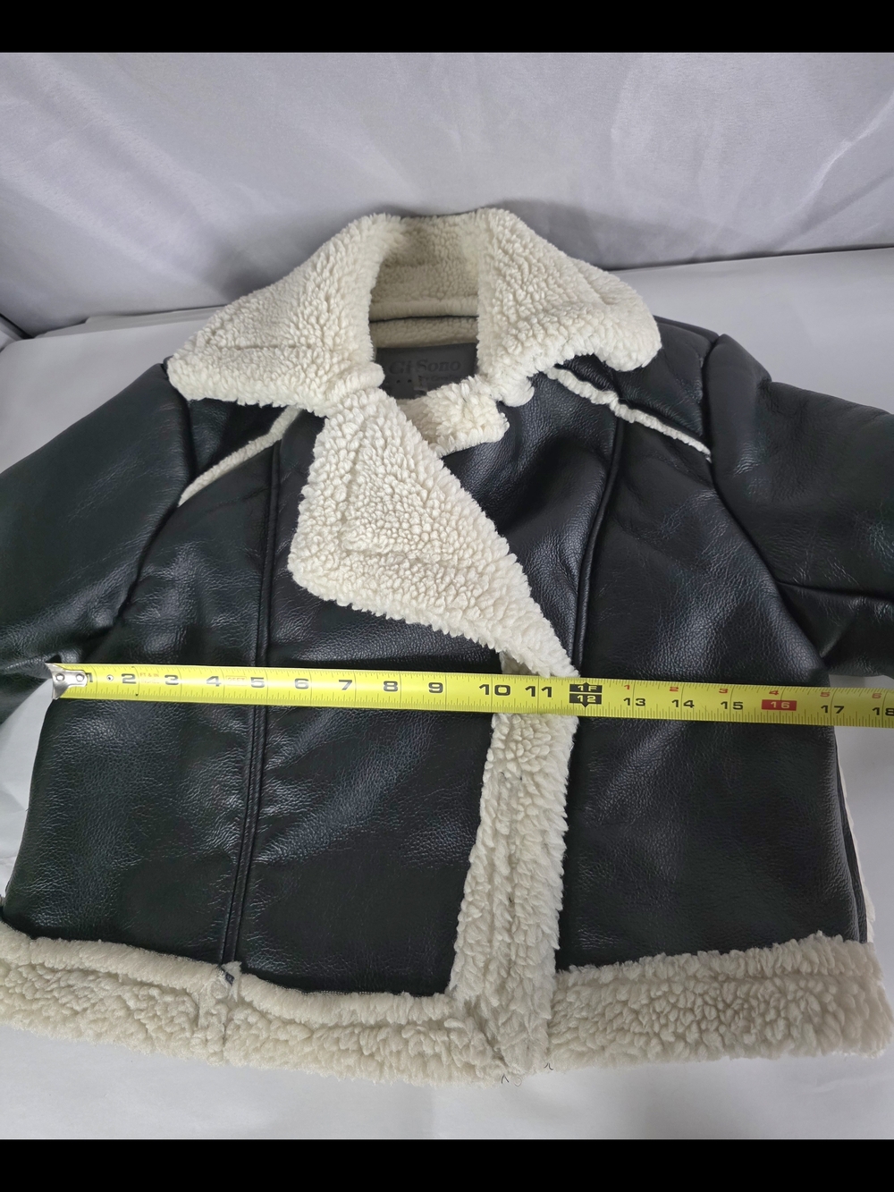 Ci Sono Black Faux Leather Cropped Moto Jacket with Faux Ivory Shearling - Picture 5 of 6
